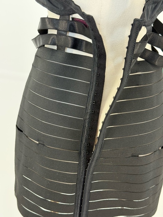 DreamGirl Sexy Black Strappy Harness Bandage Mini Dress with Garter Straps - Picture 11 of 16